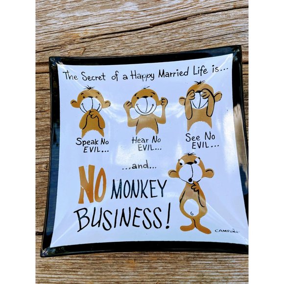 Vintage See Hear See no Evil Monkey Trinket Dish - Picture 3 of 8